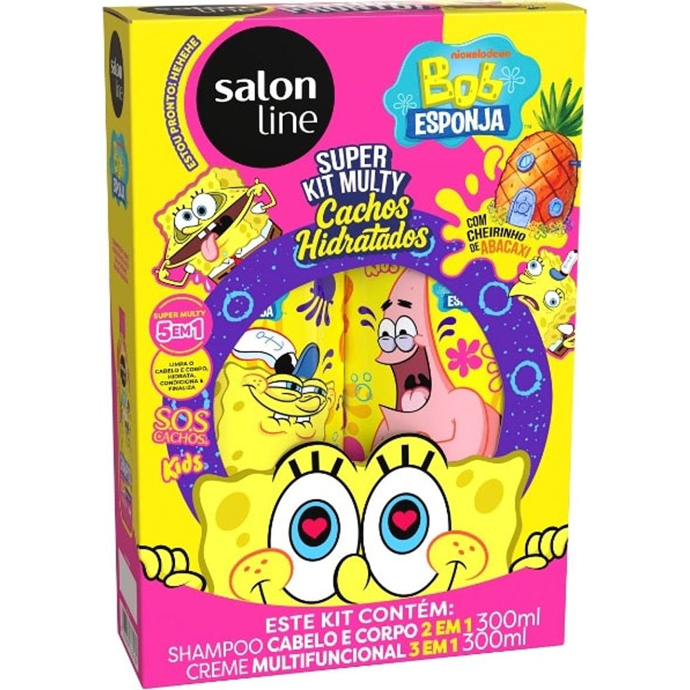 Kit SOS Cachos Bob Esponja Salon Line Shampoo 300ml + Creme Multifuncional 300ml