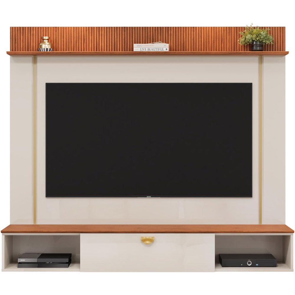 Painel para TVs até 70" DJ Móveis Iza Cor Freijó com Off White