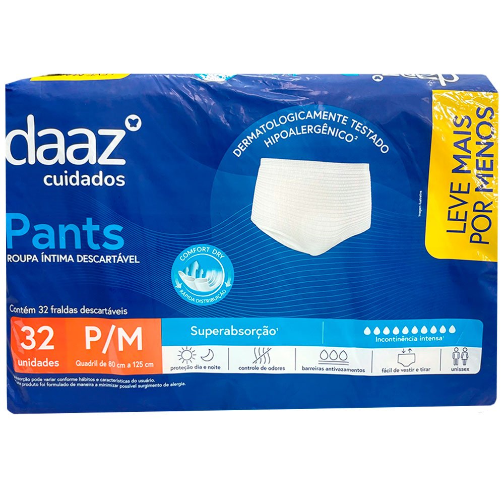 Roupa Íntima Descartável Adulto Geriátrica Daaz Pants  Tamanho P/M 32 Unidades