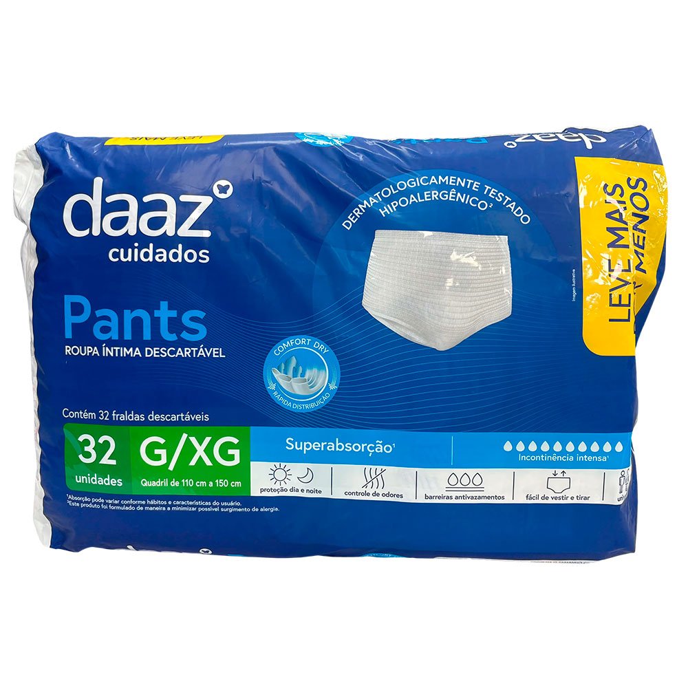 Roupa Íntima Descartável Adulto Geriátrica Daaz Pants Tamanho G/XG 32 Unidades