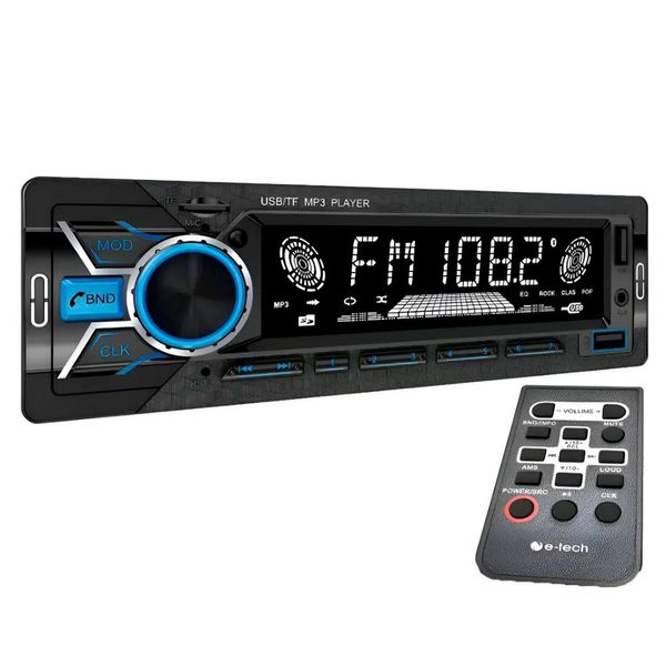 Rádio Automotivo MP3 E-Tech Combat Plus Bluetooth/ USB/ AUX/ SD Card Com Controle (MP)