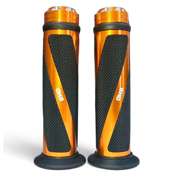 Manopla Para Moto BHD Universal Pro-Melting Sem Roldana Preto E Laranja Cromado (MP)
