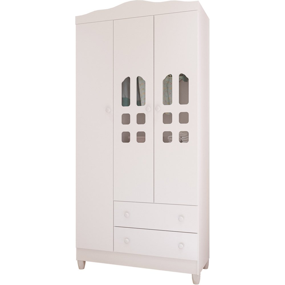 Roupeiro 3 Portas e 2 Gavetas Cor Branco Carolina Eloá Cleam 5198.1