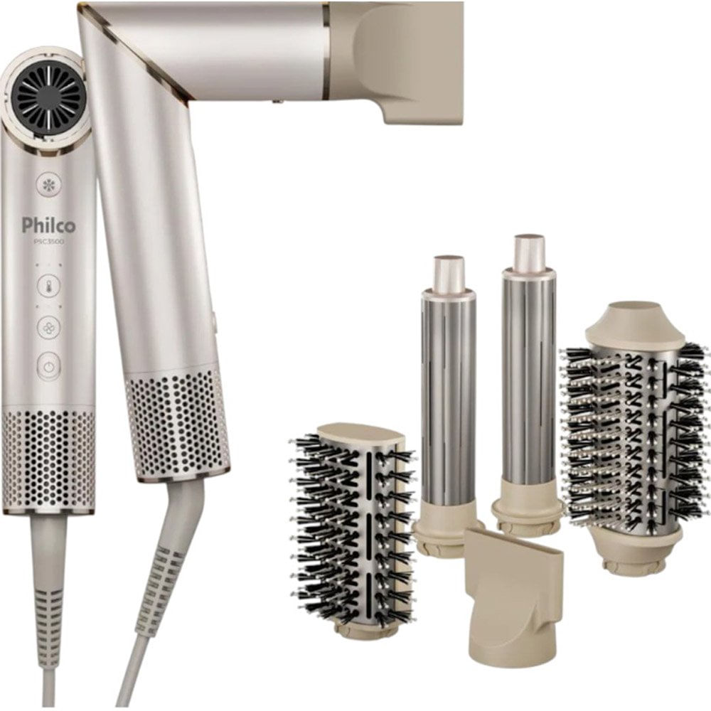 Secador e Modelador de Cabelos Philco 4 em 1 Dobrável 127V 1450W Dourado PSC3500
