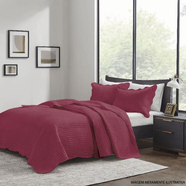 Kit Colcha Casal 3 Peças Corttex Milão Quadra Vermelho (MP)