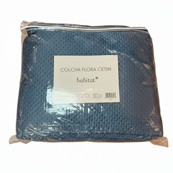Kit Colcha Queen Habitat 3 Peças Flora Cetim Azul 240x260cm (MP)