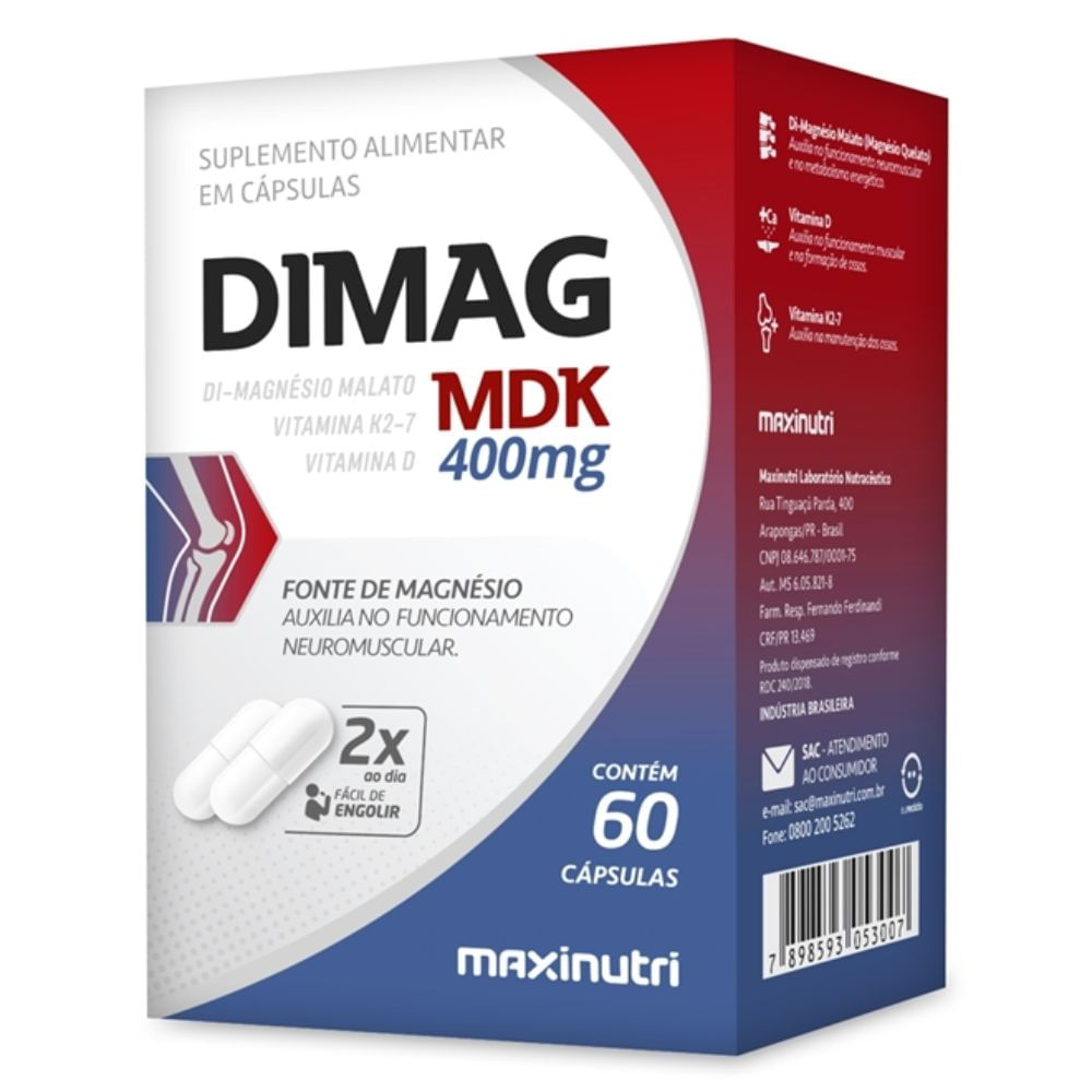 Dimag Maxinutri MDK Di-Malato de Magnésio 400g Com 60 Cápsulas