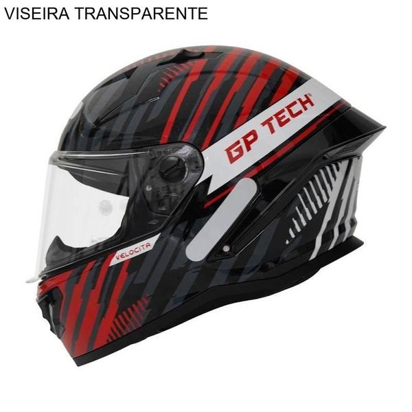 Capacete GP Tech Pilot Velocita Preto E Vermelho 61 (MP)