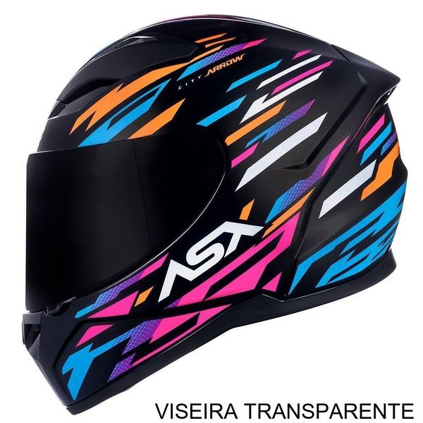 Capacete ASX City Arrow Brilho Preto E Rosa 58 (MP)