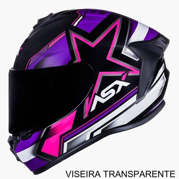 Capacete ASX Draken Pilot Brilho Preto E Lilás 58 (MP)