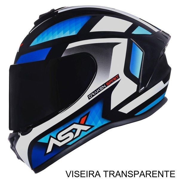 Capacete ASX Draken Spirit Brilho Preto E Branco 64 (MP)