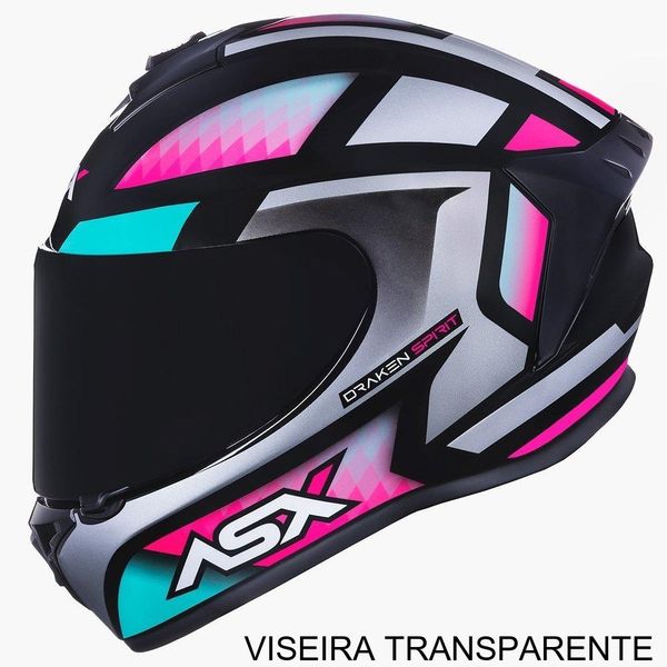 Capacete ASX Draken Spirit Brilho Preto Tiffany E Prata 58 (MP)