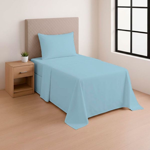Jogo de Cama Solteiro Baumon 3 Peças 100% Algodão Penteado 180 Fios Azul