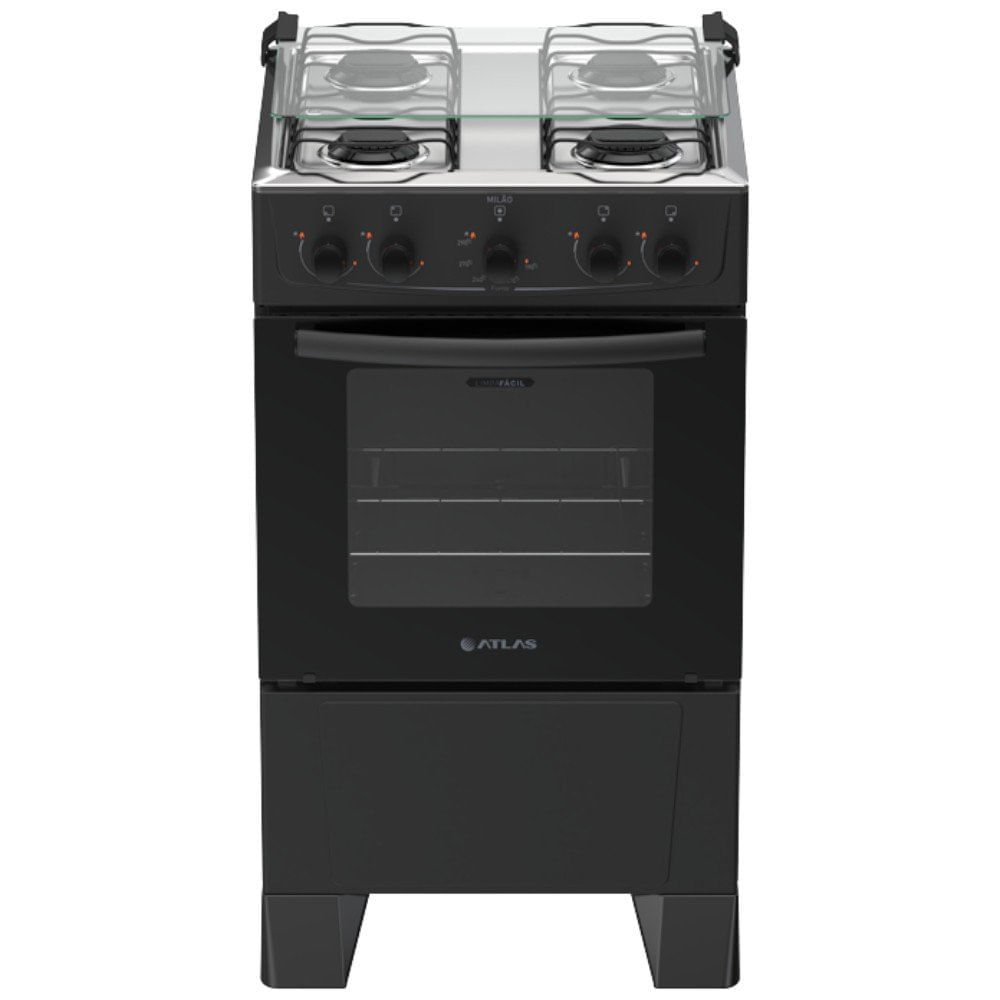Fogão 4 Bocas Atlas Milão Mesa Inox Preto Bivolt 300002132