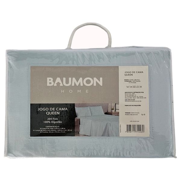 Jogo de Cama Queen Baumon 4 Peças 100% Algodão Penteado 200 Fios Azul