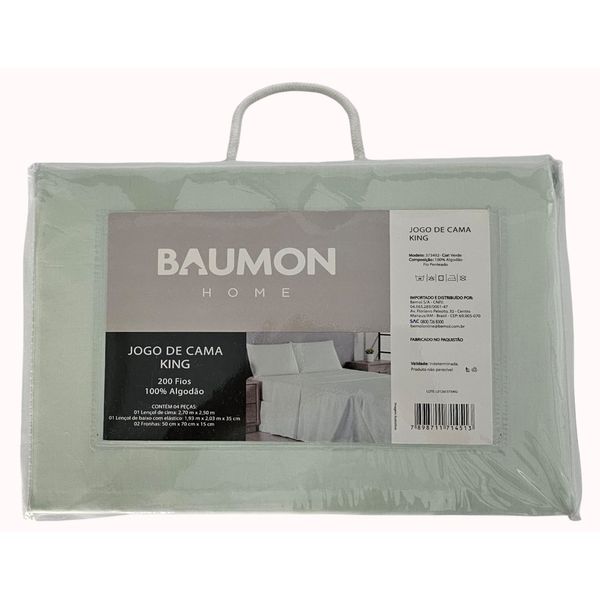 Jogo de Cama King Baumon 4 Peças 100% Algodão Penteado 200 Fios Verde