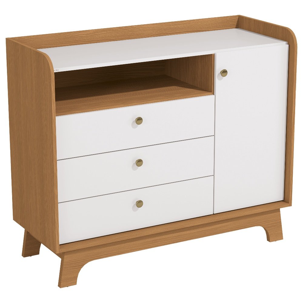 Cômoda 1 Porta e 3 Gavetas Kappesberg Canela com Branco T402-CNBR