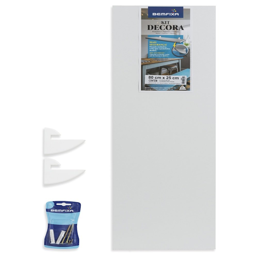 Prateleira Suspensa Bemfixa 80x25cm com Suportes e Kit de Fixação Branca 9609