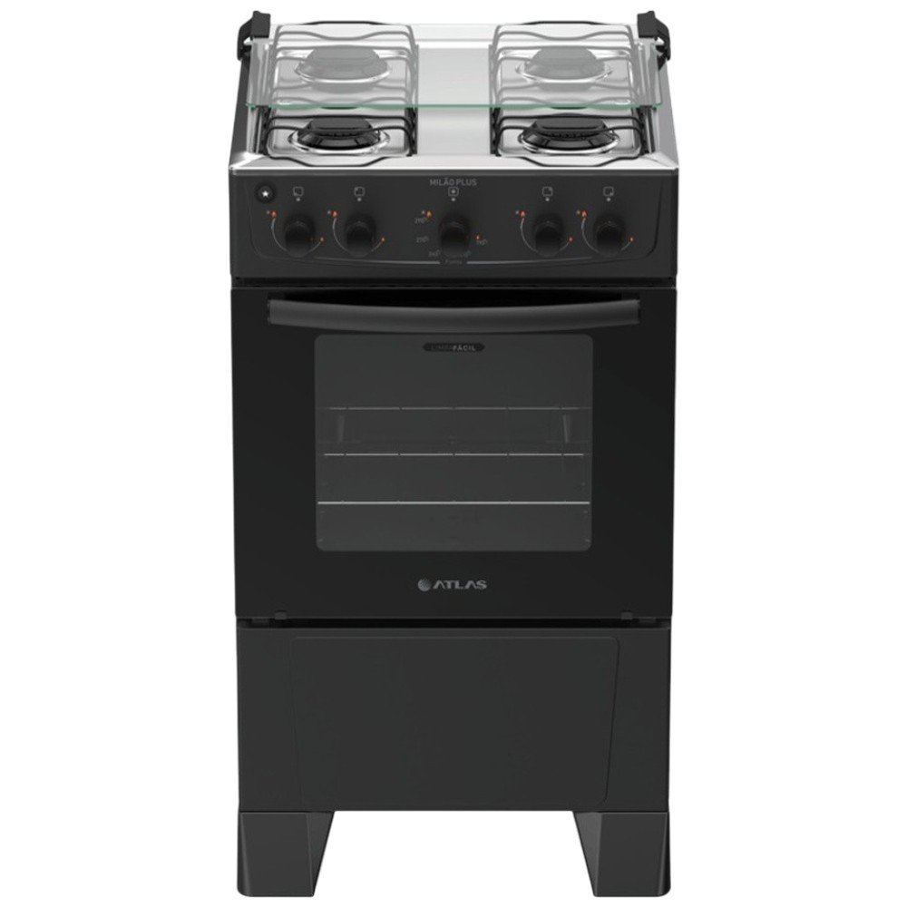 Fogão 4 Bocas Atlas Milão Plus Bivolt Preto 300002146