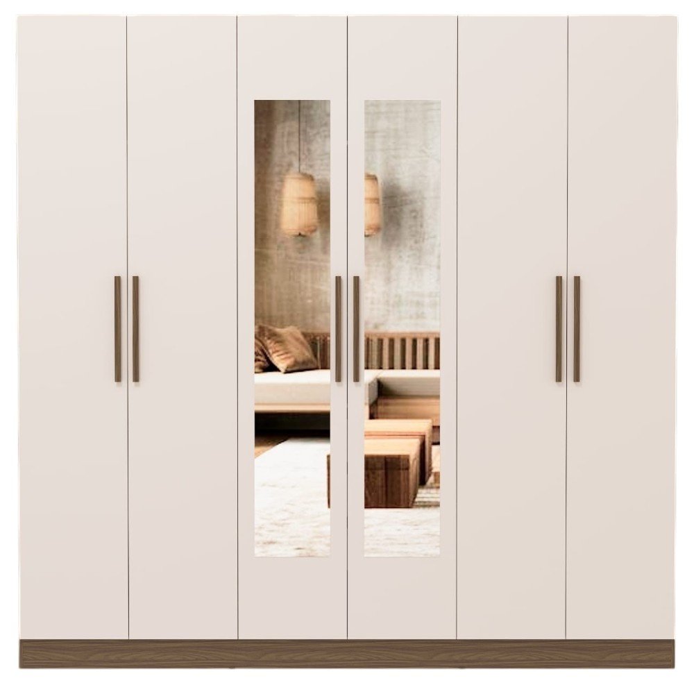 Guarda-Roupa 6 Portas E 3 Gavetas Baumon Parintins Off-White Com Espelho PH1816