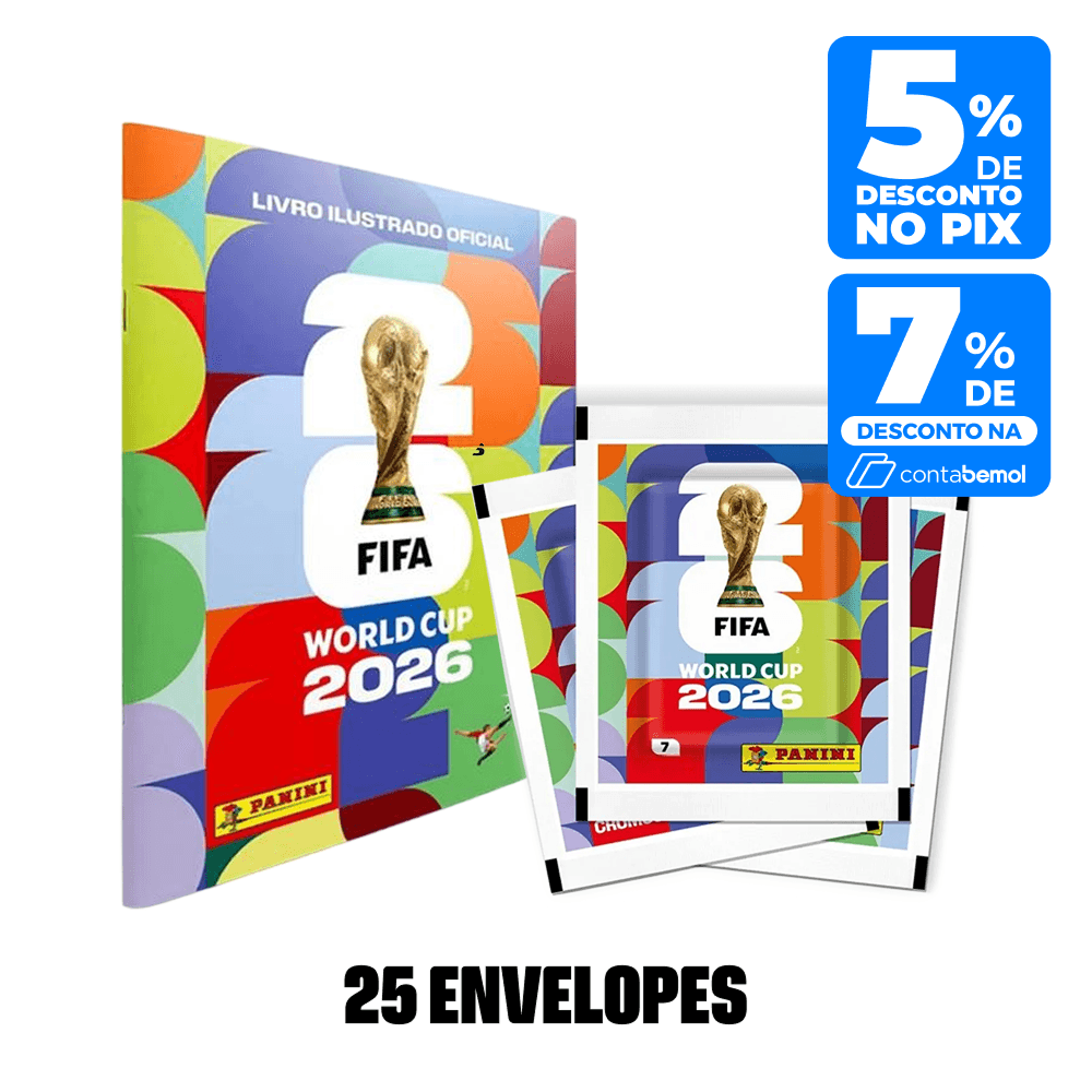 Álbum de Figurinhas + Envelope de Figurinhas Copa do Mundo 2026 Panini 7 Cromos - 25 envelopes