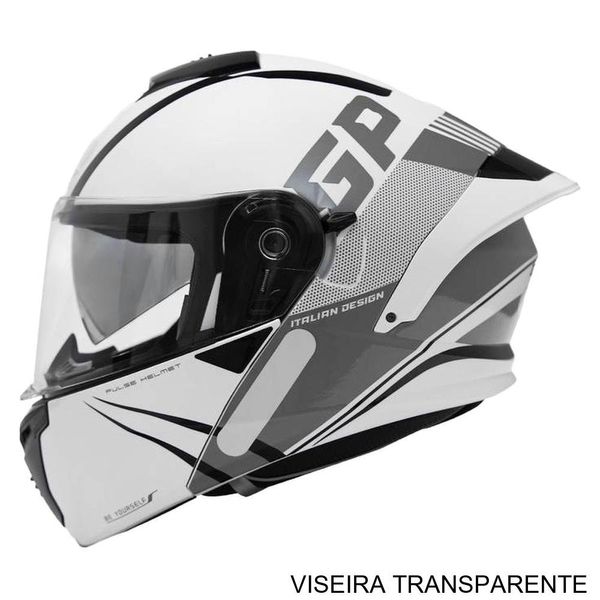 Capacete GP Tech A128 SV Pulse Escamoteável Be Yourself 60 Branco e Cinza (MP)