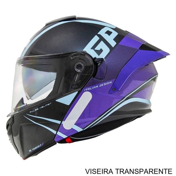 Capacete GP Tech A128 SV Pulse Escamoteável Be Yourself 61 Preto e Roxo (MP)