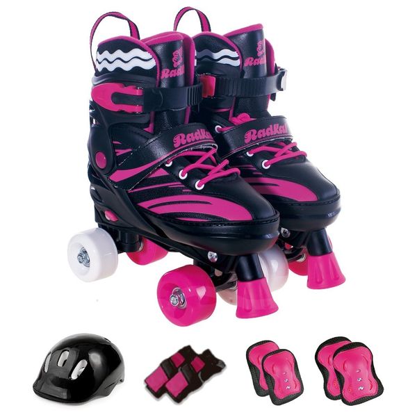 Kit Patins Fênix 4 Rodas Preto/Rosa PF-04 M 32 - 35
