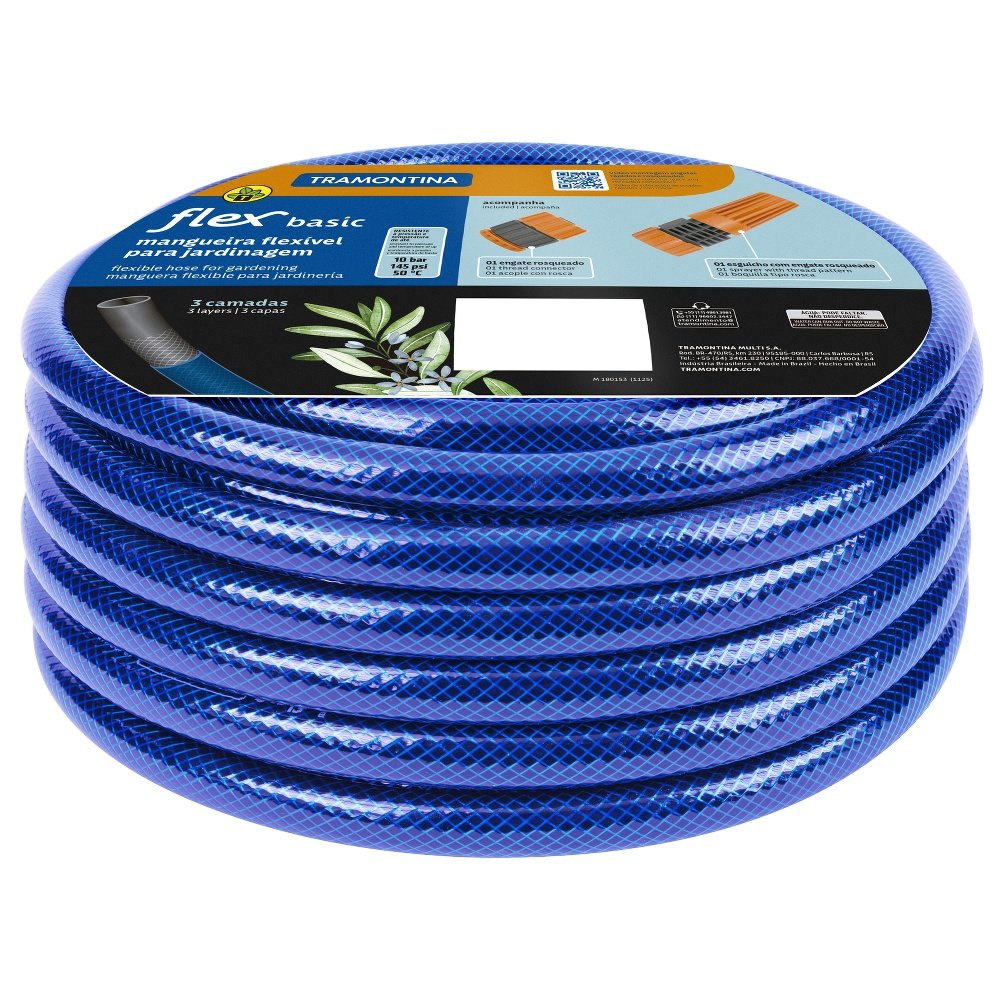 Mangueira para Jardim Tramontina 25 Metros PVC 3 Camadas com Esguicho Regulável Azul 79157250