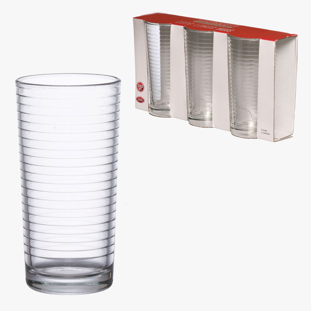Conjunto 3 Peças Copo de Vidro Hauskraft Huis 260ml