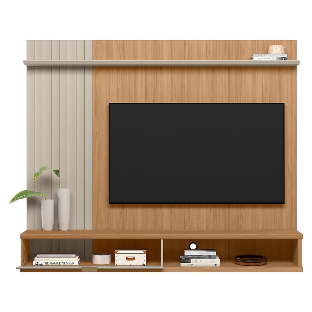 Painel Linea Sintra para TV de até 75 Polegadas Cor Jequitibá com Off White