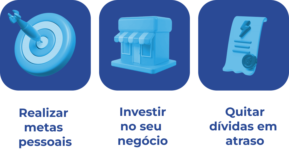 Os planos permitem a você: Agilizar seus sonhos, Investir no seu próprio negócio ou Quitar dívidas atrasadas